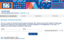 Inscrivez-vous rapidement sur la liste si vous êtes intéressé par le Samsung Developer Day 2013 de Londres.