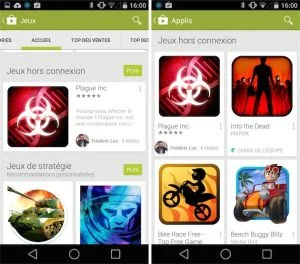 Google Play liste les jeux hors connexion