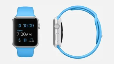 APPLE WATCH SPORT : 38mm and 42mm Case - 7000 Series Silver Aluminum - Ion-X Glass Display - Composite Back - Sport Band - Blue Fluoroelastomer - Stainless Steel Pin