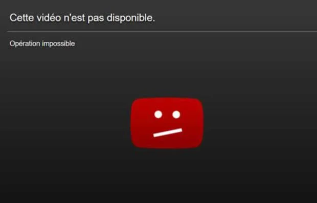 Message d'erreur de Youtube.