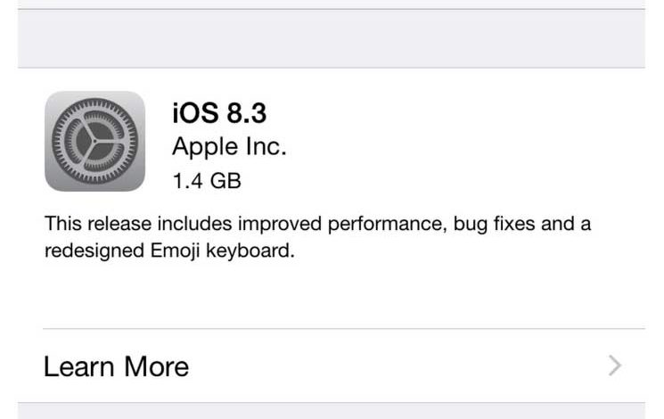 iOS 8.3 est disponible au téléchargement