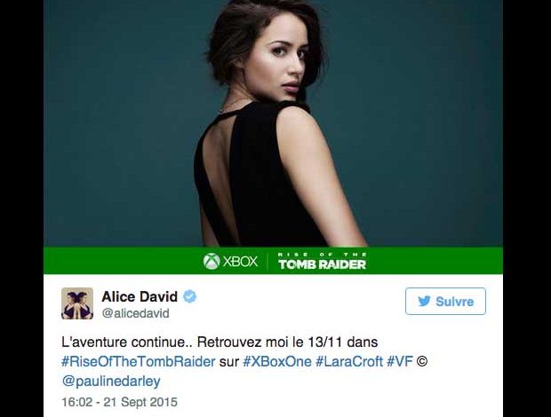 L'actrice Alice David rempile pour la version française de « Rise of the Tomb Raider »