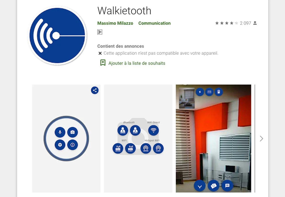 Walkietooth est uniquement disponible pour Android.