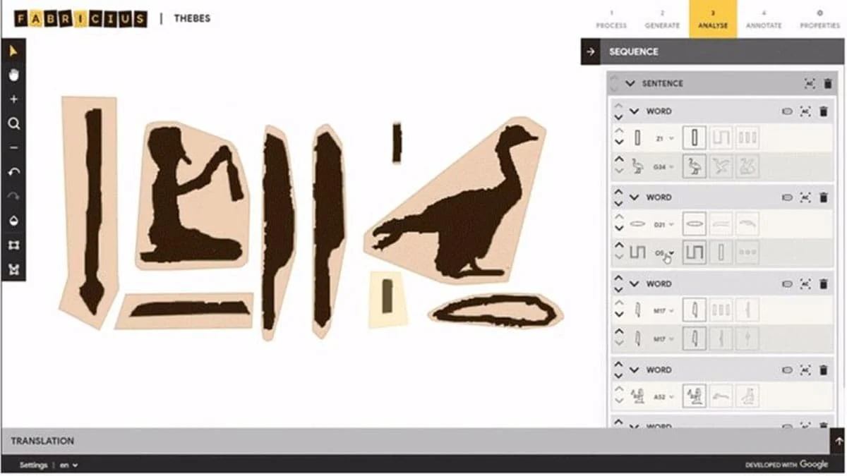Fabricius, un nouvel outil numérique qui, grâce à un apprentissage automatisé, permet aux gens d'interpréter la langue ancienne de l'Égypte et de la découvrir de manière interactive.