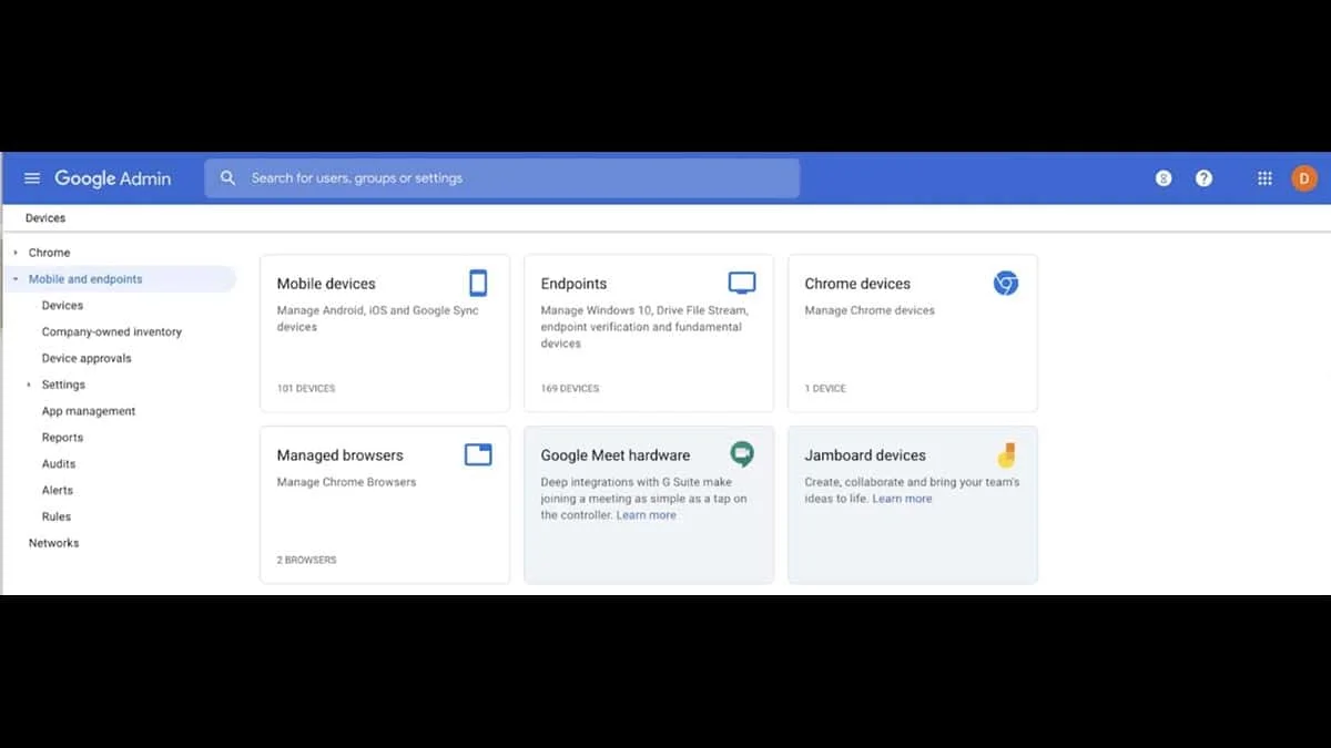 Refonte de la page des appareils dans la console de gestion de la G Suite (Google)