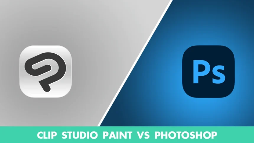 Illustration de la comparaison entre Clip Studio Paint et Photoshop, mettant en avant leurs caractéristiques distinctives.