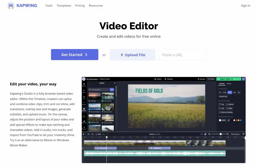 Kapwing Video Editor est un simple éditeur vidéo en ligne.