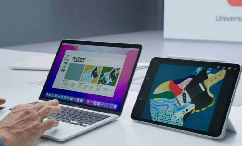 Événement Apple mettant en avant l'Universal Control sur l'iPad, le MacBook et l'iMac.