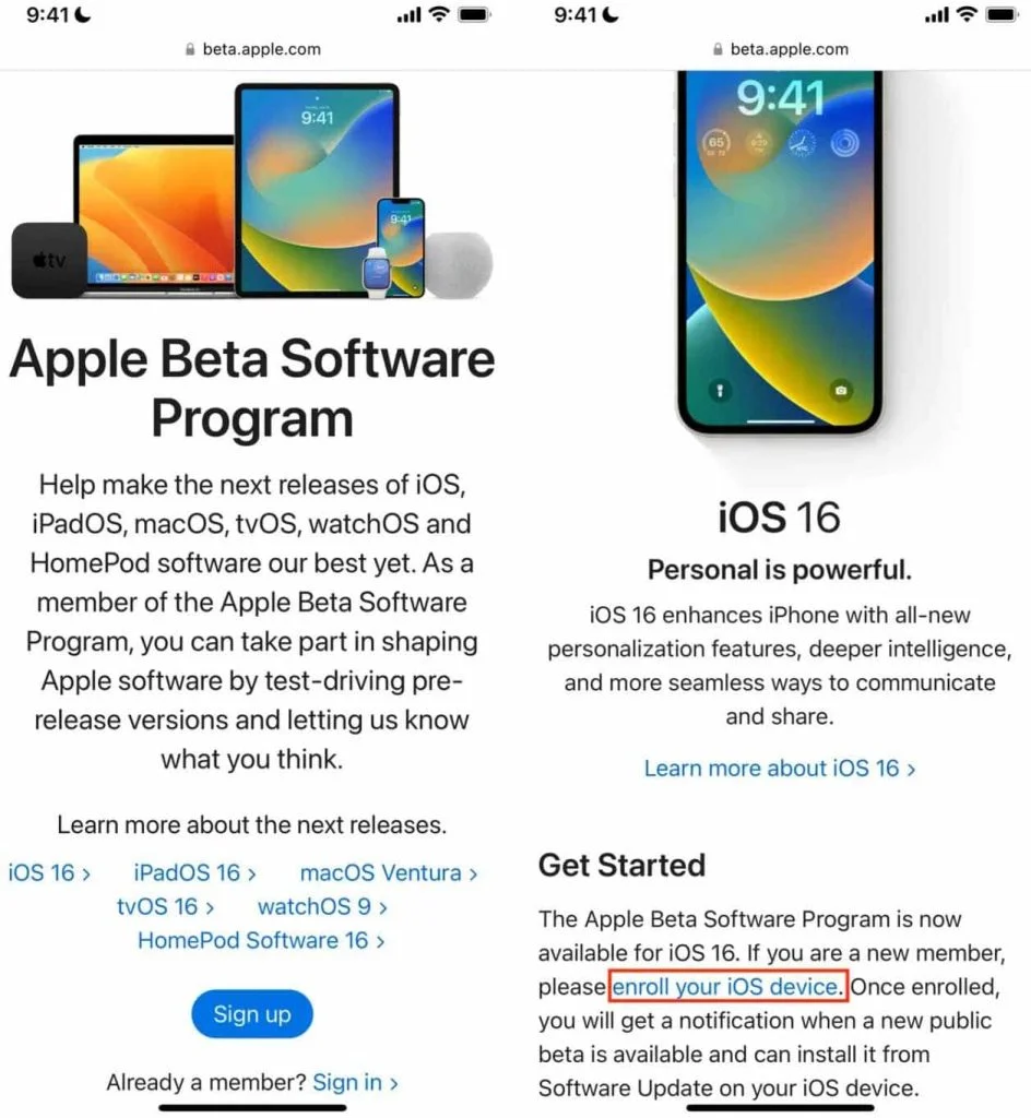 L'inscription au programme de logiciels bêta d'Apple est gratuite.