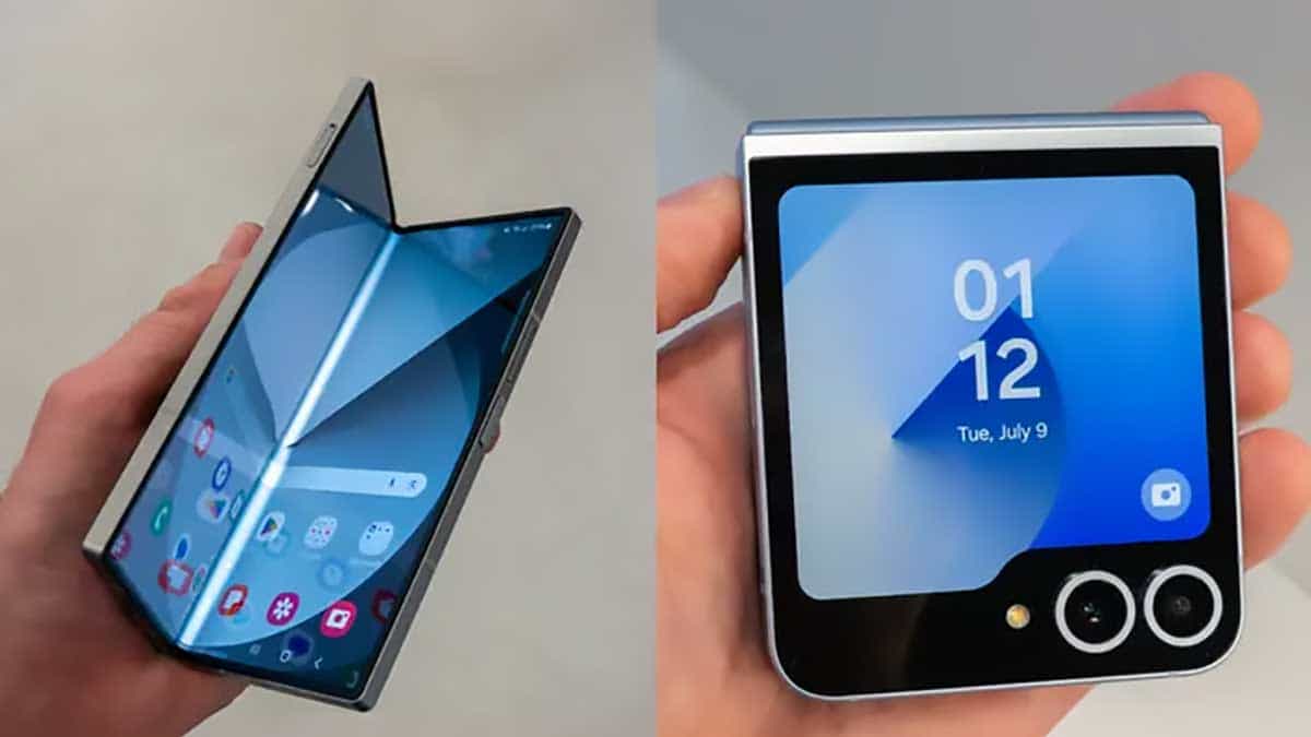 Deux smartphones pliables Samsung Galaxy : le Galaxy Z Fold6 à gauche et le Galaxy Z Flip6 à droite, chacun affichant son écran.