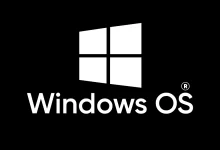 Logo conceptuel de Windows OS créé par l'équipe de Linformatique.org, avec un fond noir et du texte blanc.