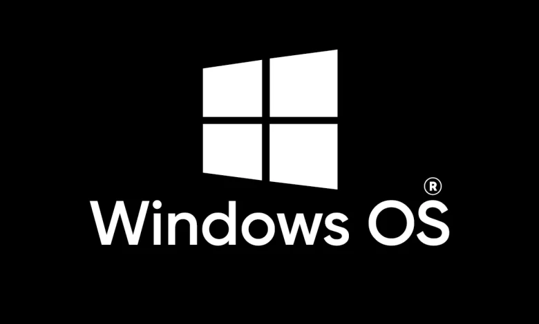 Logo conceptuel de Windows OS créé par l'équipe de Linformatique.org, avec un fond noir et du texte blanc.