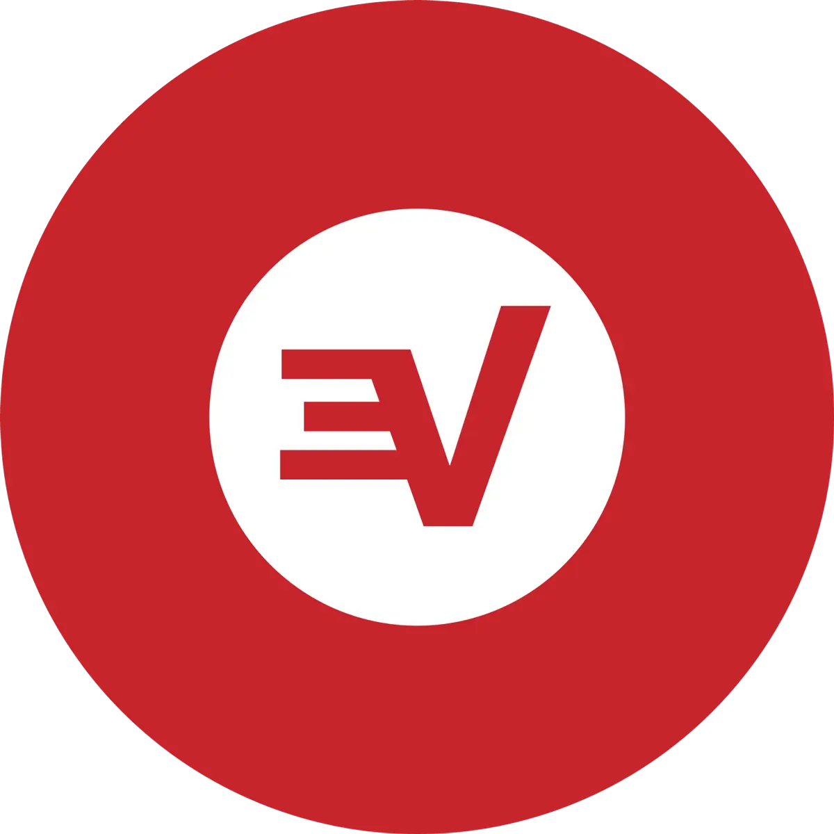 Logo d'ExpressVPN en rouge et blanc avec le symbole "EV" stylisé au centre.