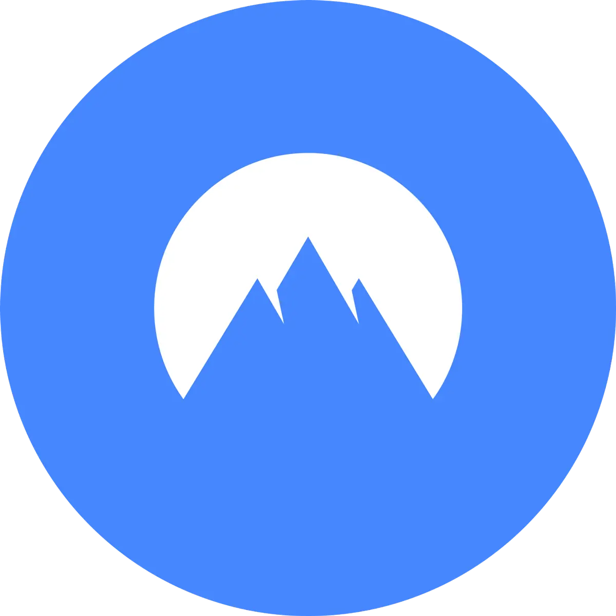 Logo de NordVPN avec une montagne blanche sur fond bleu.