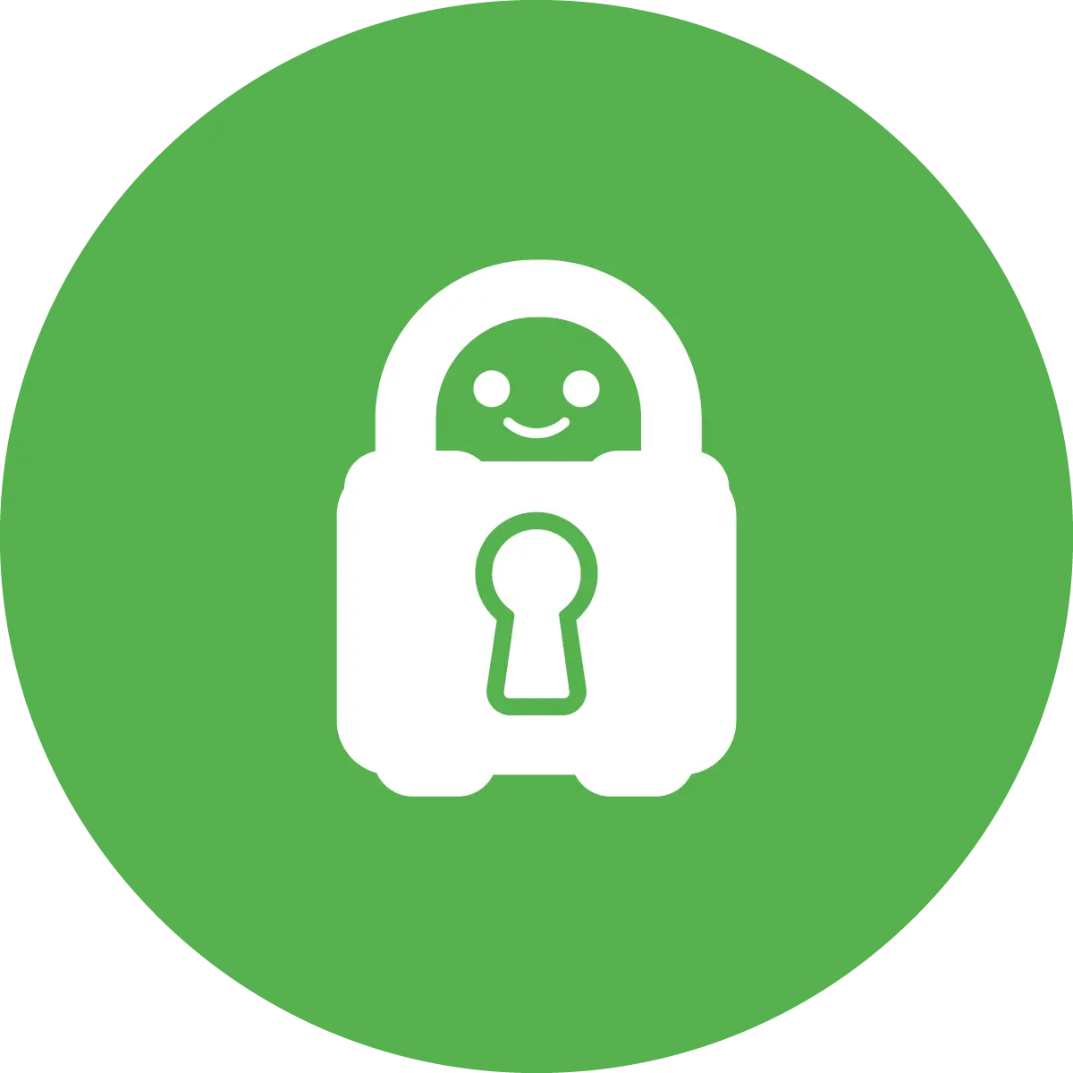 Logo de Private Internet Access, un cadenas blanc souriant sur fond vert.