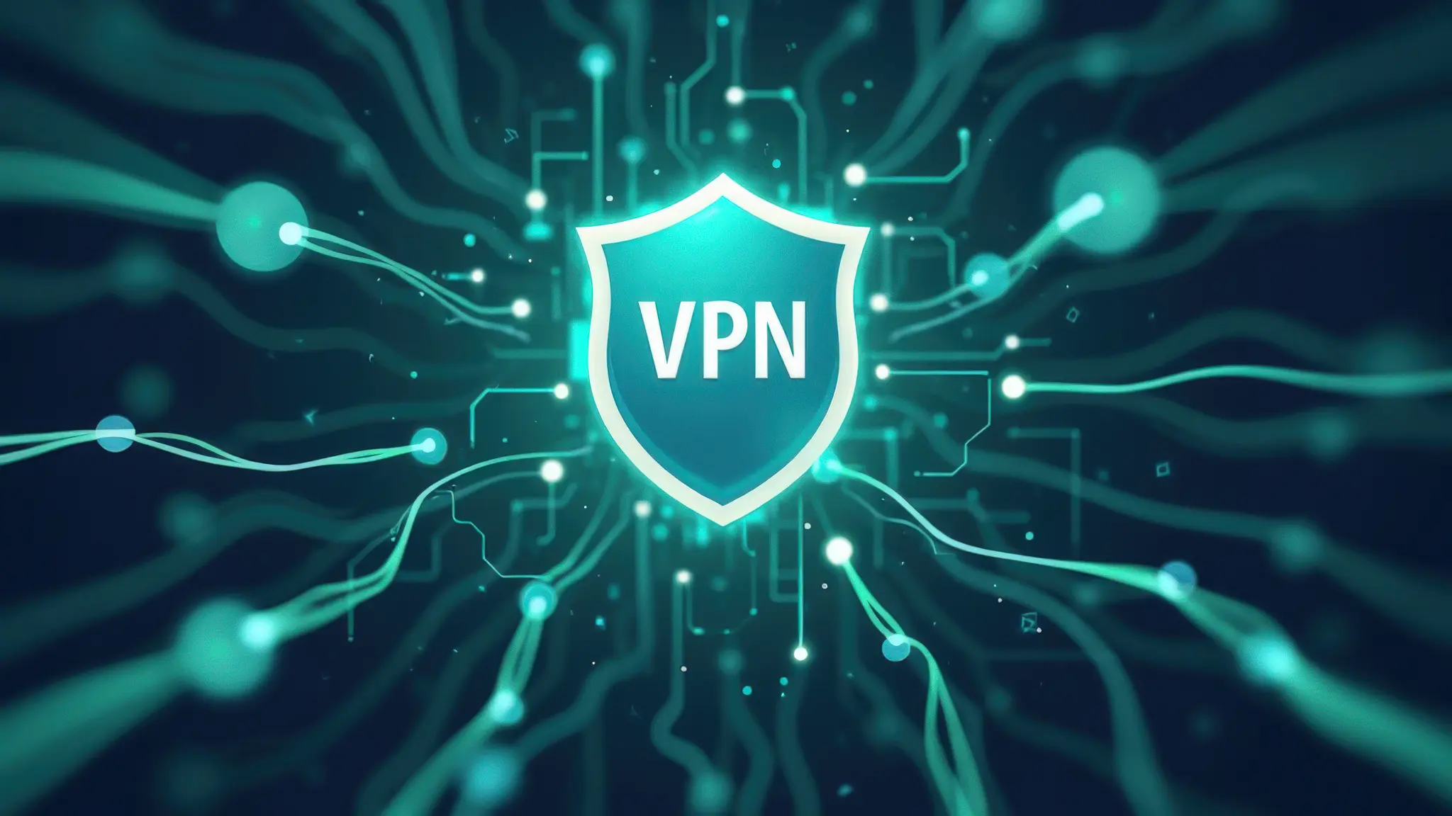 Un bouclier marqué 'VPN' avec des connexions numériques illustrant la protection des données et la sécurité en ligne.