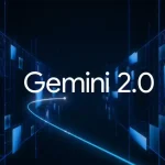 Interface futuriste avec l'inscription Gemini 2.0 de Google, représentant son outil d'intelligence artificielle pour optimiser les recherches complexes.