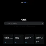Interface du chatbot d'intelligence artificielle Grok, affichant des options interactives et un champ de recherche sur un écran sombre.