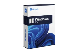 Boîte officielle de Microsoft Windows 11 Pro avec visuel bleu et logo Windows, représentant le système d'exploitation professionnel.