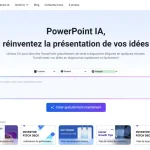 Interface de Vidwud AI affichant un générateur de présentations PowerPoint automatisé, avec une zone de saisie de texte et des modèles de diapositives suggérés.